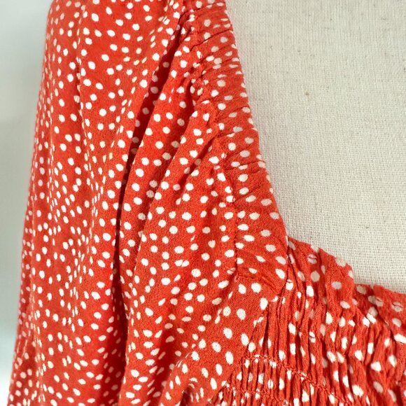 Loft Smocked Peasant Top Balloon Short Sleeves Red White Polkadots Size Large - Picture 5 of 9